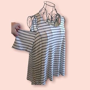 Nautical strip shoulder cut out tee top…..soft jersey size L